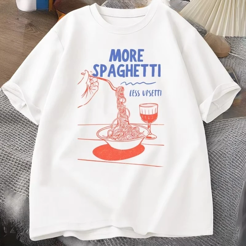 Camiseta More Spaghetti Less Upsetti para hombre y mujer, camiseta con estampado de Pasta, camiseta para la salud mental, La Dolce Vita, ropa estética con gráficos divertidos