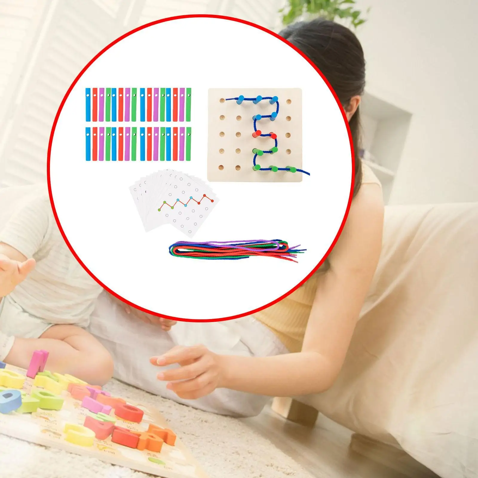Giocattolo per allacciatura per bambini Gioco di corda per infilare Giocattolo per l'apprendimento precoce Montessori Inserto per bastoncini Tavola per infilare Bambini di età 3 ~ 6 anni Ragazzo e ragazza