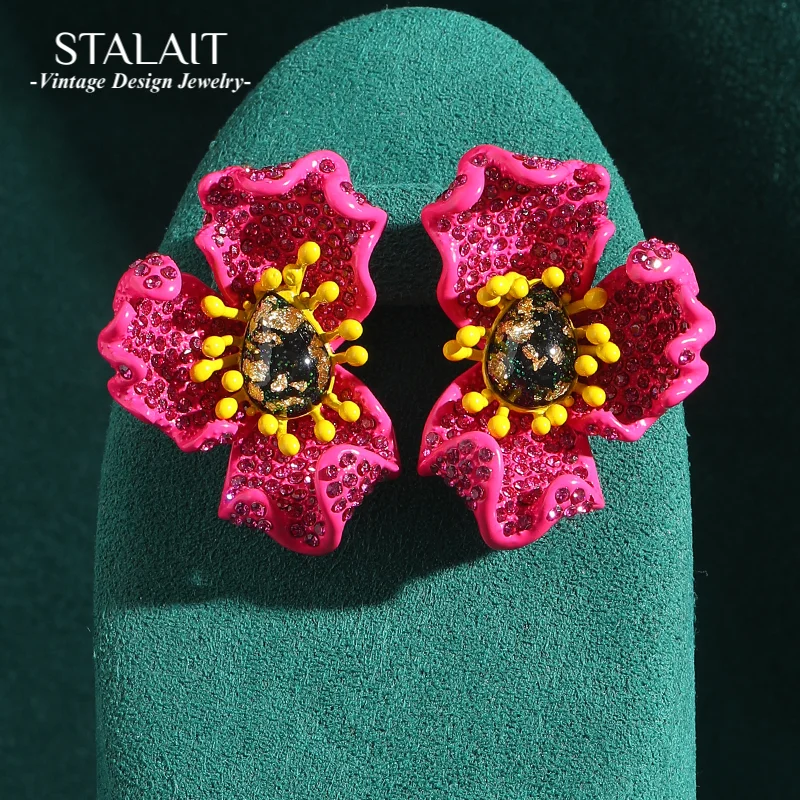 

Винтажные розово-красные серьги-полуцветы, шпильки, стразы, очаровательные роскошные дизайнерские ювелирные аксессуары для женщин, тенденции 2023 года