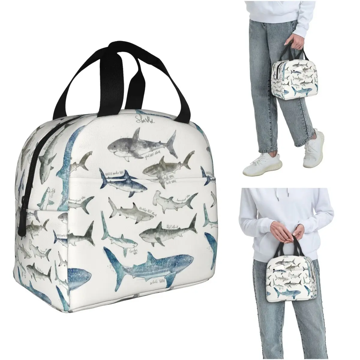 Sharks Insulated Lunch Bag for Women Kids Leakproof Food Boxes Thermal Lunch Box Tote