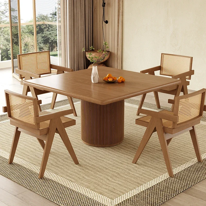 Sandy Wind Solid Wood Restaurant Dining Table Combination Cafe Milk Tea Shop Square Sales Department Tisch Negotiation Table