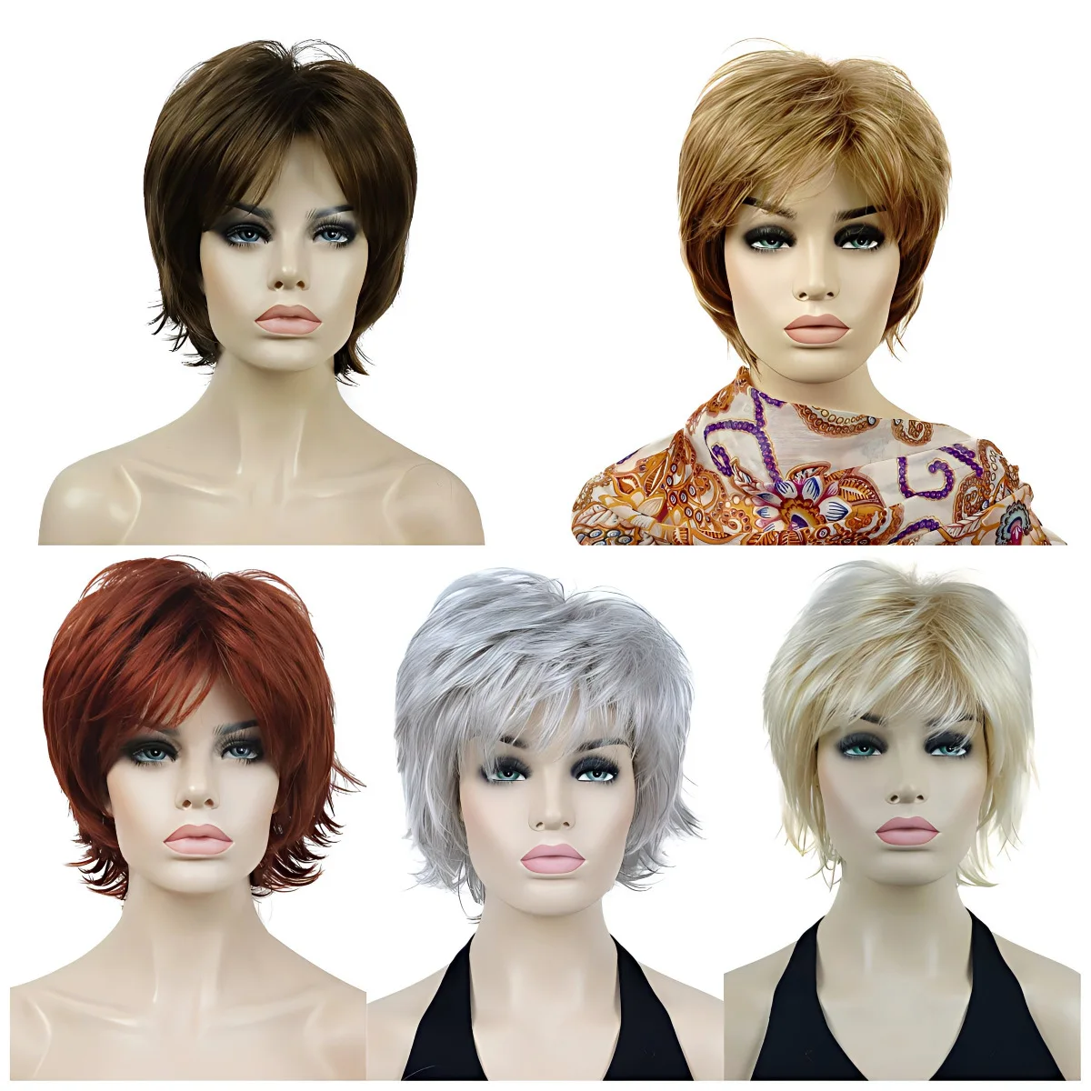 Women's Elderly Wig Fluffy European And American Women's Short Curly Hair With Golden Rose Net Creative Design