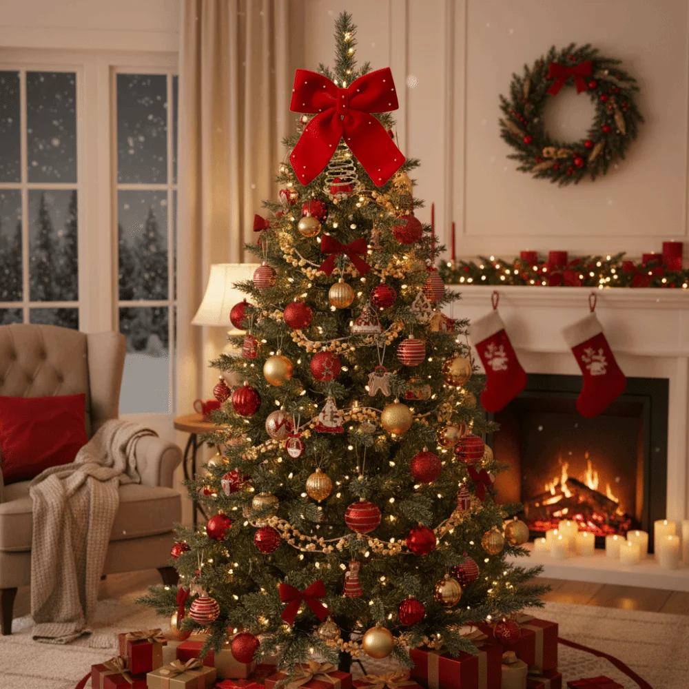Extra-Large Christmas Tree Topper Decorative Wine Red Flocked Christmas Bow Luxurious Velvet Ribbon Bow New Year Celebration