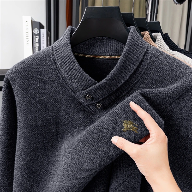

Новая горячая распродажа, мужской пуловер с шарфом и воротником, флисовый утепленный вязаный свитер, британская мода, зимняя теплая роскошная качественная повседневная мужская одежда