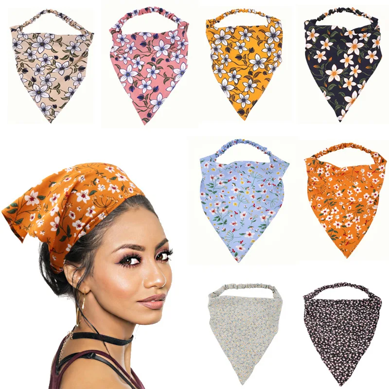 Triangle Hair Band Women Housework Kitchen Anti-smoke Floral Headband Elastic Hair Band Women's Headwear