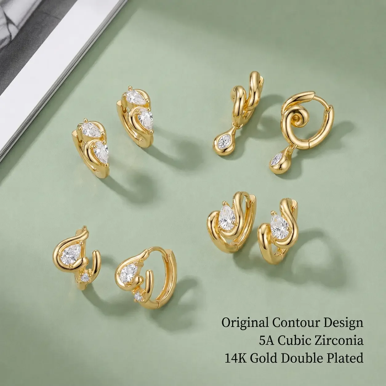 Moonmory Einzigartiges Konturdesign, Luxusmarke, riesiger Birnen-Creolen-Ohrring für Damen, 14 Karat Gold, doppelt plattiert, Marquise-Ohrring, Brincos – Detail 3