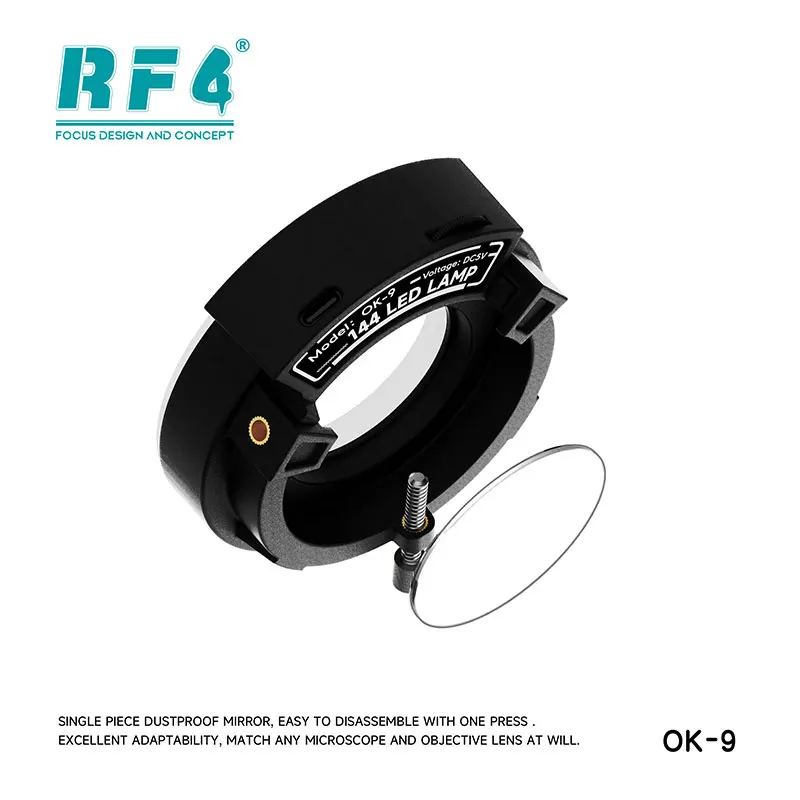 RF4 OK-9 144 LEDs Microscope Ring Light USB Powered Dustproof Lens Shadow-Free Illumination for Precision SMD Soldering Station