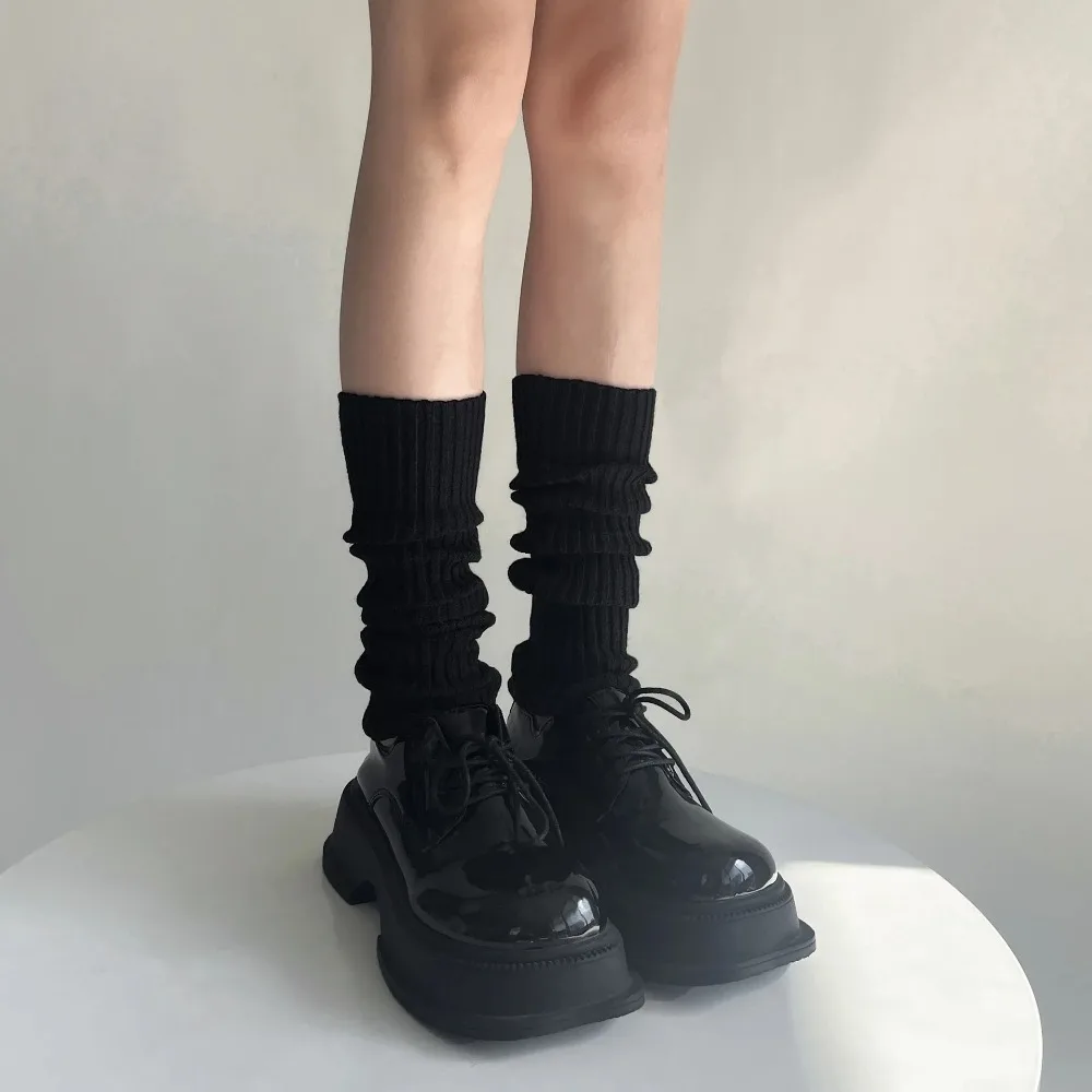 Calentadores de piernas de punto para mujer, cubierta de pie, JK Lolita, Kawaii, lindo, Color sólido, calcetines largos, calentador de piernas, Otoño e Invierno