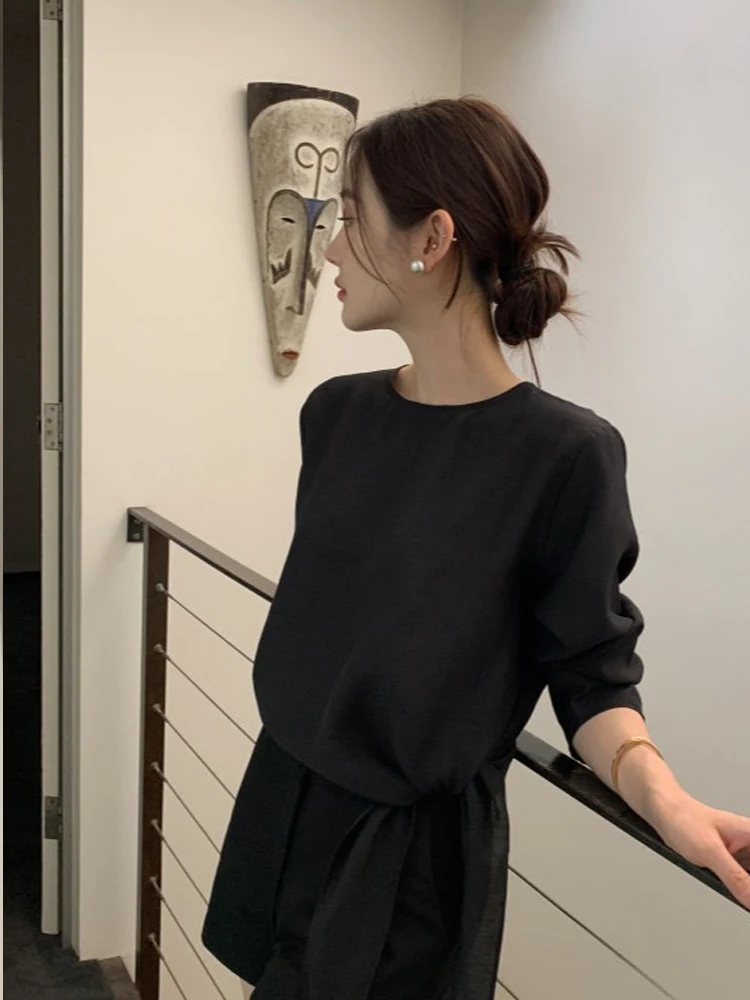 Chic Chiffon bianco irt Donna Allentato Lungo Sve rotondo Ne Design Sense Tie Top Versatile Ele Faionable Lace Trim Bl...