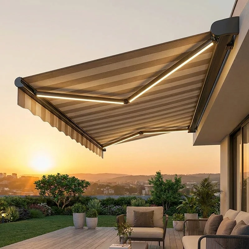 

Электрический выдвижной навес с интегрированной светодиодной подсветкой, алюминиевая рама, водонепроницаемый, для патио, сада, террасы
