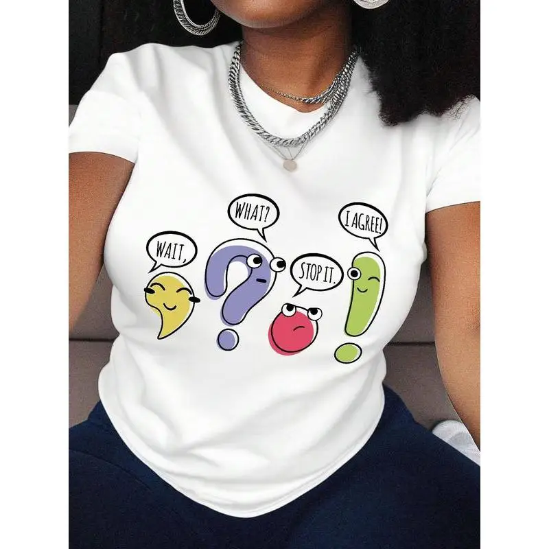 

Women's Funny Punctuation T-Shirt Wait What Stop It I Agree Graphic Tee Sarcastic Quote Teacher Librarian Gift