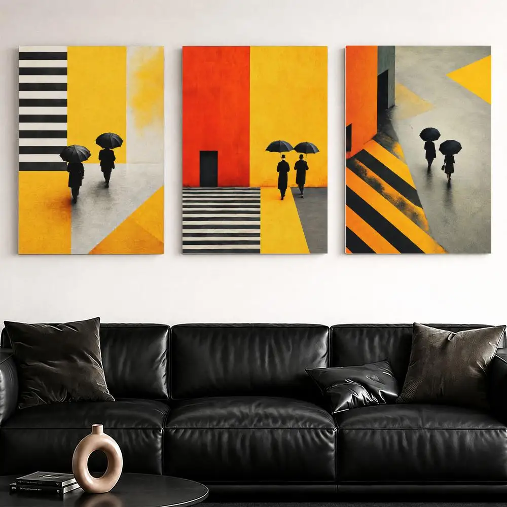 Architecture Umbrella People Framed Wall Painting Framed Canvas Wall Art Poster Solid Wood Frame Home Decor