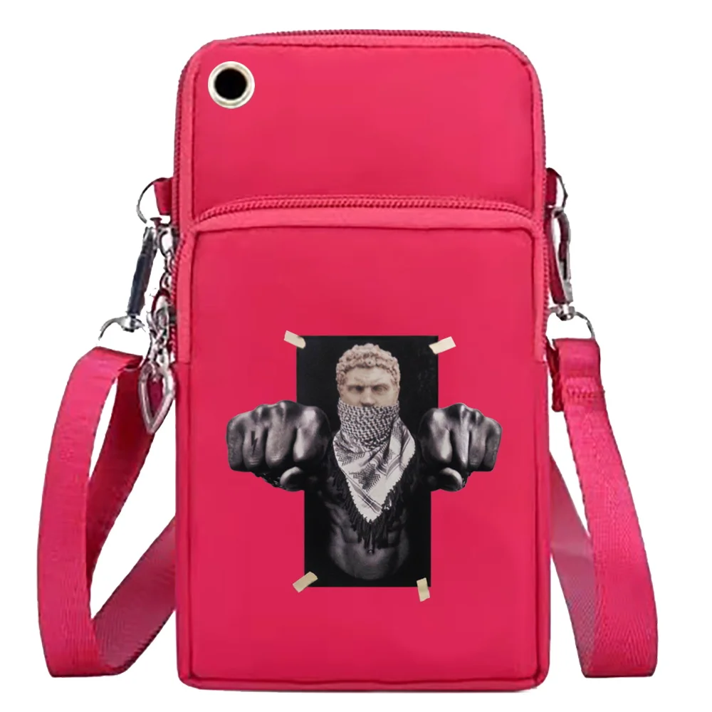 Mobile Phone Bag for Iphone/huawei/xiaomi/samsung Universal Shoulder Bags Wrist Pack Arm Bag with Headset Hole Sculpture Pattern