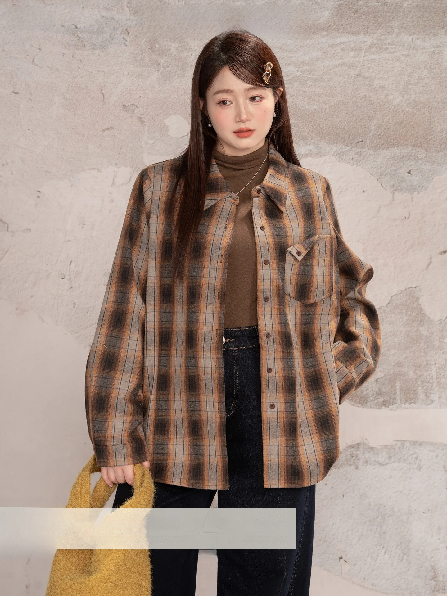 

Heynew, женская клетчатая фланелевая куртка больших размеров, свободная верхняя одежда, осенне-зимний утягивающий топ, винтажный длинный свек