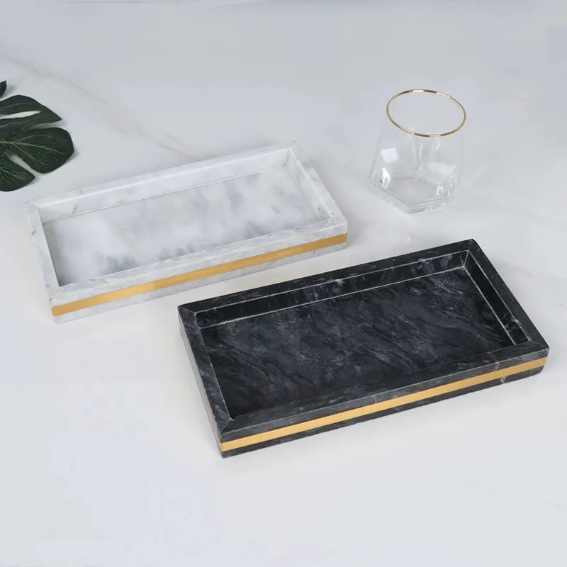 Nordic Resin Tray Hotel Marble Texture Storage Tray Bathroom Toiletries Counter trays Toiletries Dental Plates Bathroom Accessor