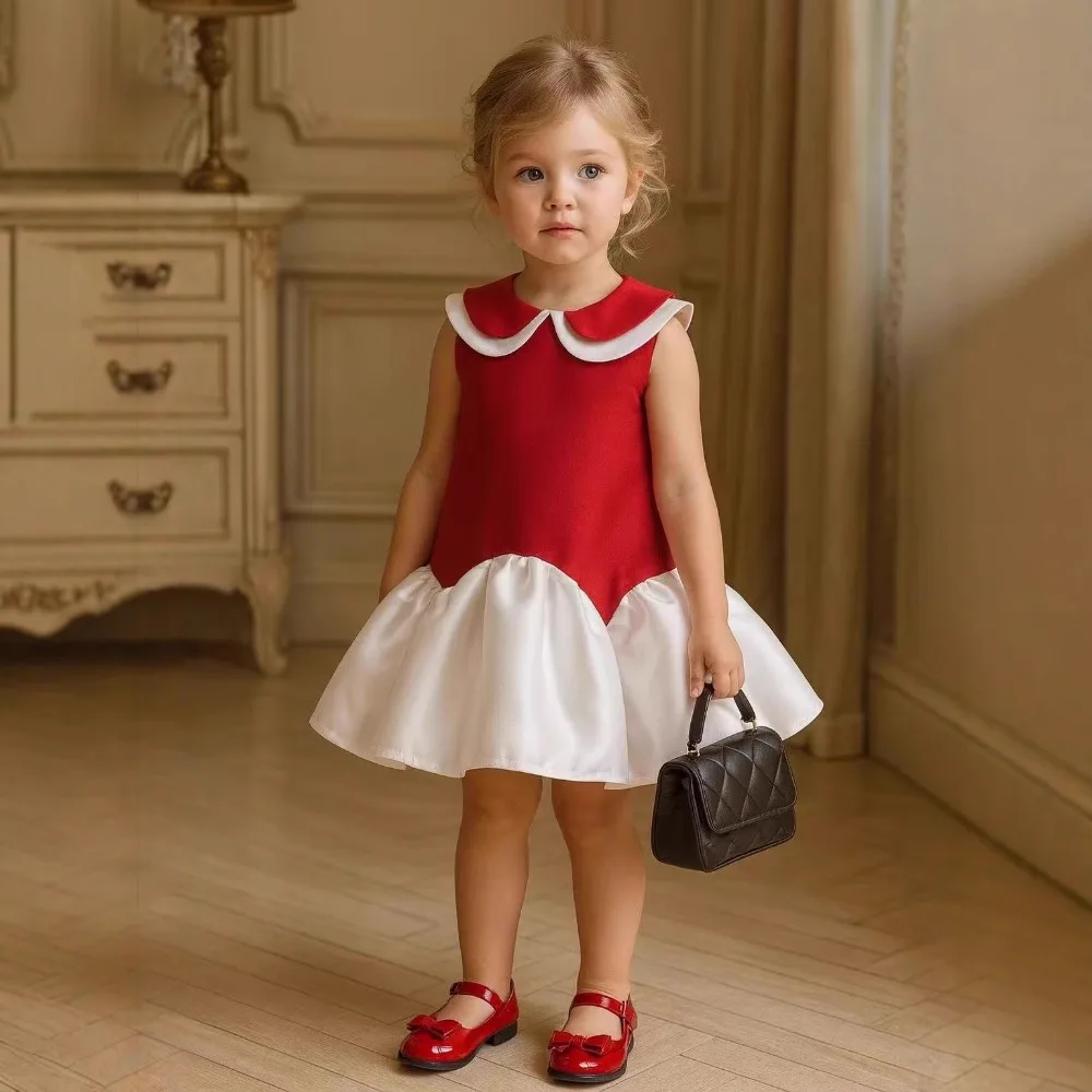 New Arrival Girls High-end Princess Dress Lapel European American Style Bowknot Sleeveless Party Gown