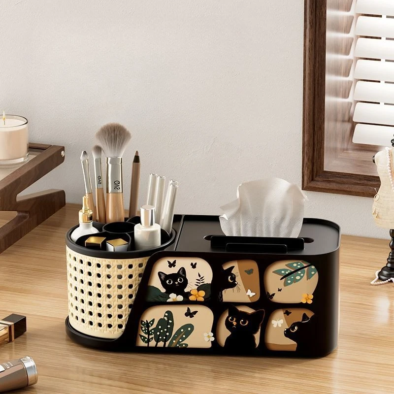 

Light Luxury Rotating Tissue Box with Remote Control Storage for Living Room Coffee Table Desktop Organizer