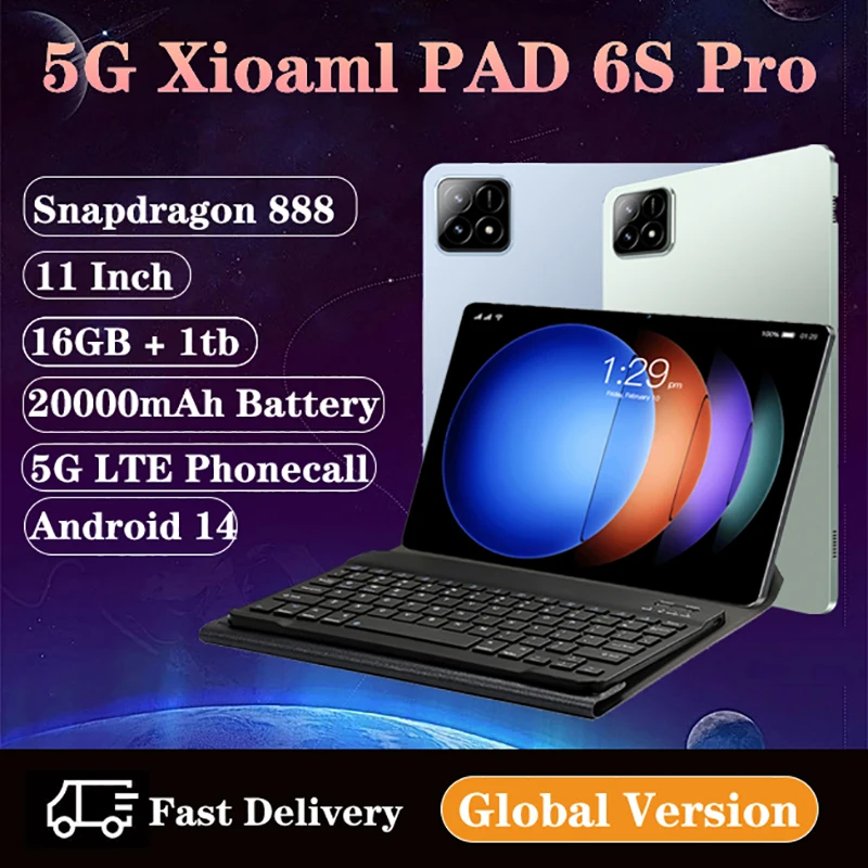 

2024 New Xioaml Pad 6S Pro Global Version Tablets Android 14 Snapdragon 8 Gen2 16GB+1024GB GPS 5G WiFi Dual SIM HD Tablette PC