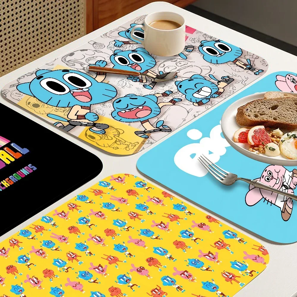 The-Amazing World G-Gumball Printed Dish Drying Mat Super Absorbent Coffee Drain Pad Tableware Quick Dry Rug Kitchen Placemat