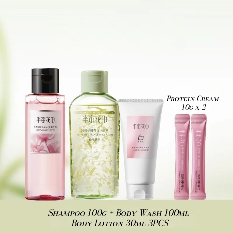 Travel-Size Shampoo, Body Wash, Brightening Body Lotion Facial Cleanser Set Business Trips Flowe