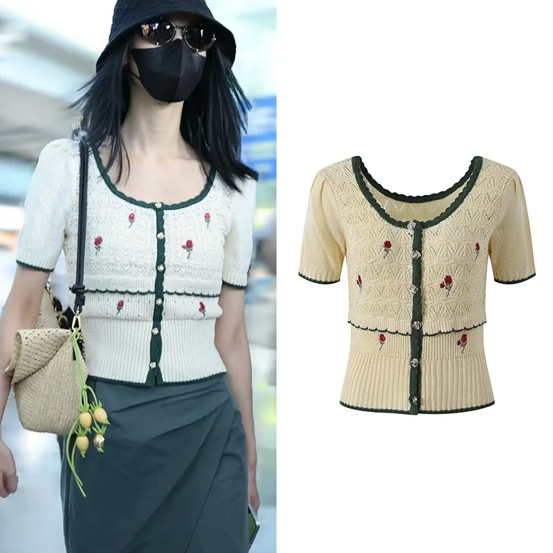 

Chendutong, новый летний милый свободный крючок с цветочным квадратным воротником, тонкий вязаный открытый кардиган, женский мягкий ультратонкий топ