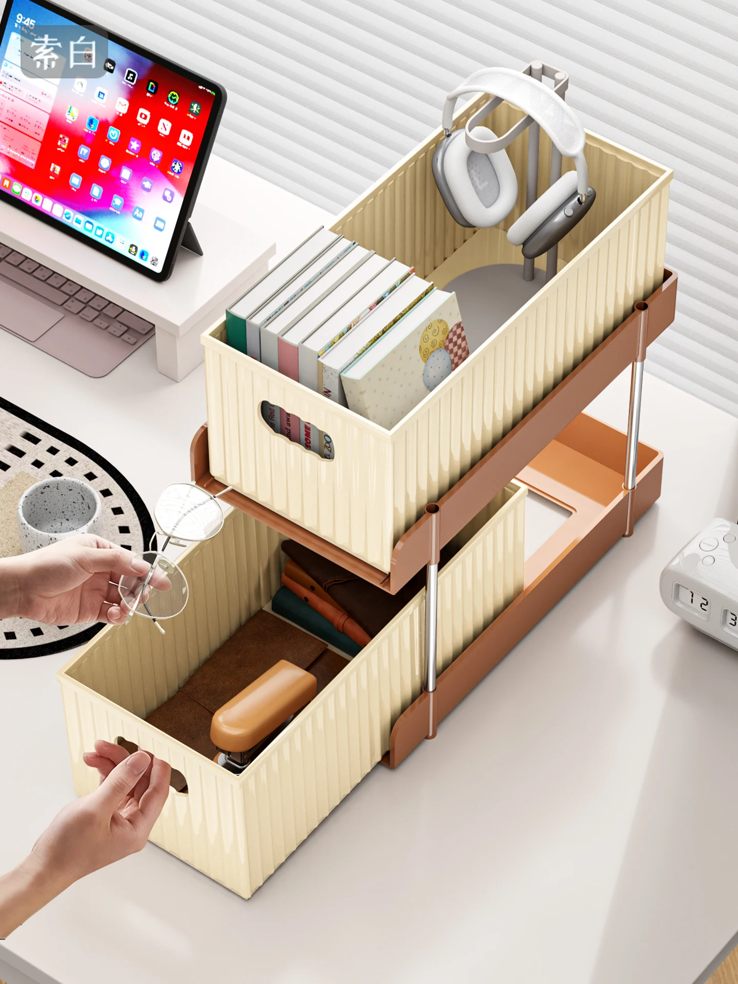 

Настольный органайзер для офисного стола: многоуровневое хранение, разделение для разных предметов, квадратная пластиковая крышка