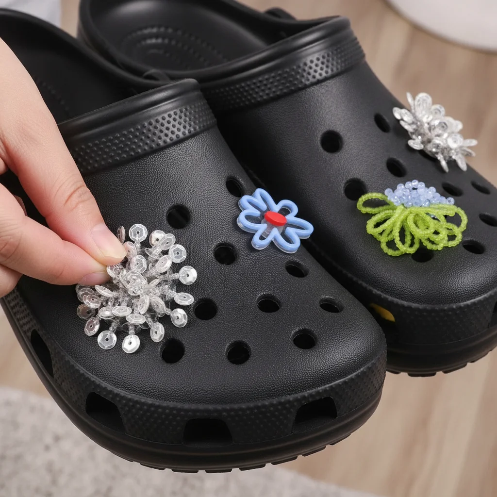 3Pcs/set Flower Bead Chain Crystal Shoe Charms Tassel Pearl Handmade Heavy Work Shoe Clips Sparkling Elegant Jelly Shoes Charm