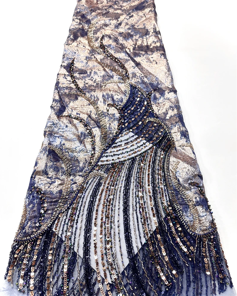 French African 3D Lace Fabric  With Beaded High Quality Embroidery For Women Wedding Dress Nigerian Lace Mesh Fabric 5 Yards