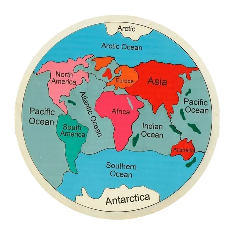 AS96-Montessori خشبية خريطة العالم لغز للأطفال 3-6 التعلم الجغرافي التفاعلي مع القارات المحيطات بانوراما خشبية