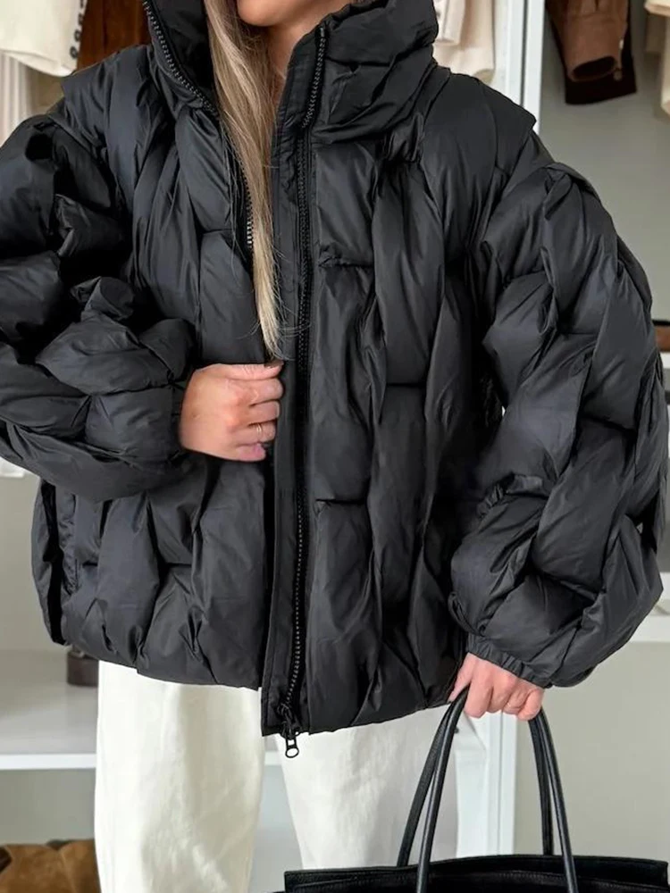 패션 스탠드 칼라 따뜻한 출퇴근용 오버코트 여성 레저 긴 소매 텍스처 아우터웨어 가을 겨울 신상 단색 코튼 코트