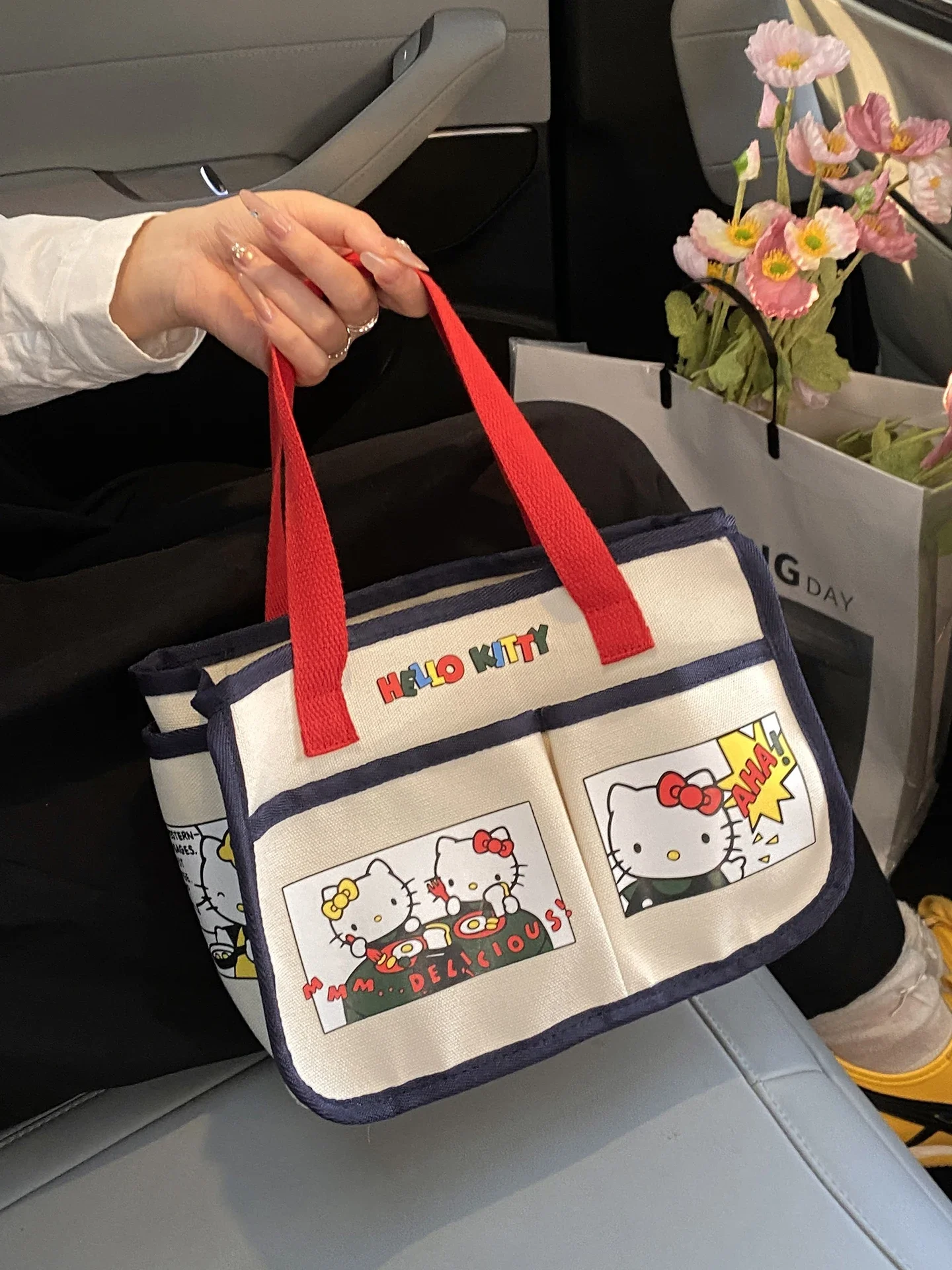 Japanese Sle  Cartoon Print Canvas Handbag Women's Large Capaci Handheld Mommy Bag with Multiple Carents