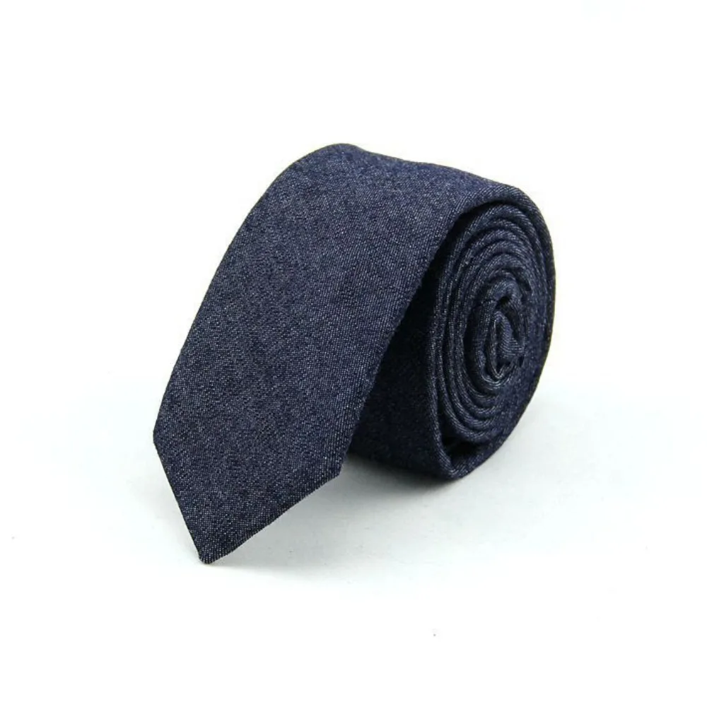 

Classic Solid Color Jean Fabric Tie Narrow Adjustable Denim Men Necktie Hand Tied Blue Retro Cravat Business