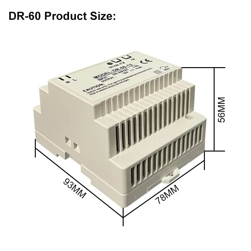 60W 5V 12V 15V 24V napięcie wyjściowe seria DR-60 typ szyny Din mała objętość transformator zasilający impulsowy — zdjęcie 3