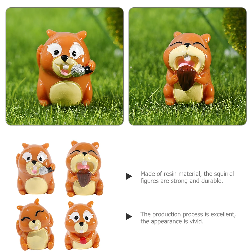 

4Pcs Squirrel Decor Simulation Mini Resin Squirrel Statue Garden Micro Landscape Ornament Desktop Animal Adornment
