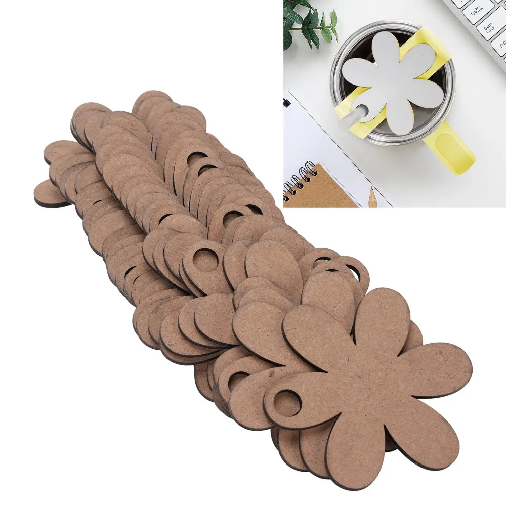 30pcs Medium Density Fiberboard Cup Blank Name Plates White Sublimation Coating Blank Name Tags Easy to Attach Flower
