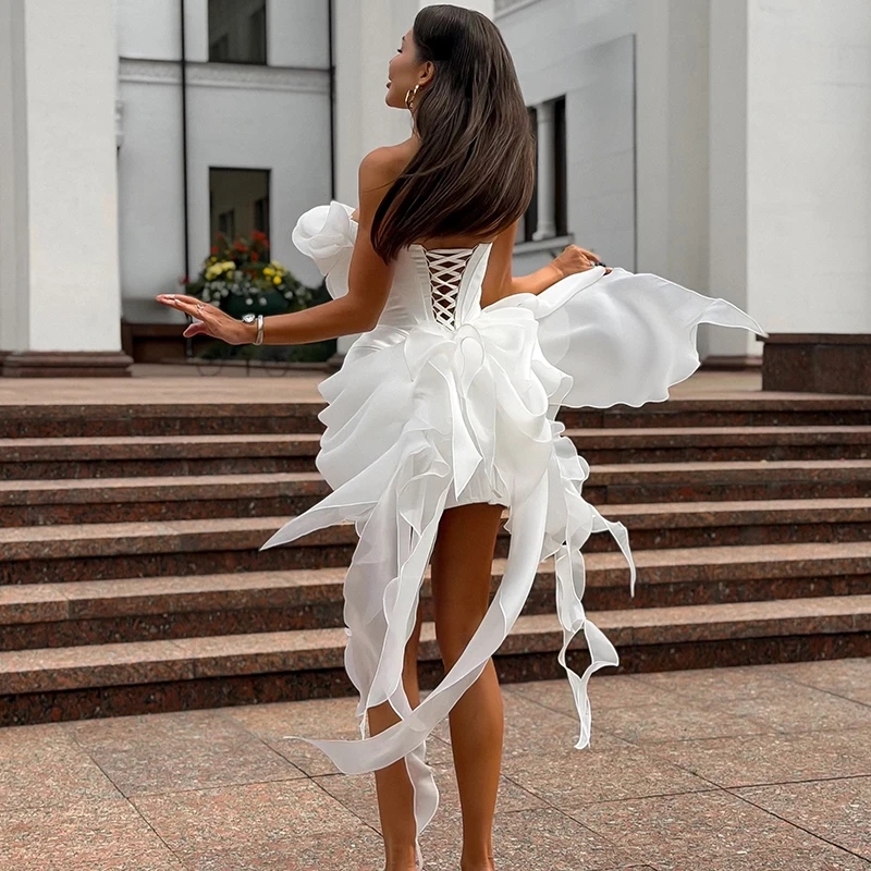 Eightree Short Mini Wedding Dresses Sweetheart Ruffled Corset Back Bridal Dress Fashion Evening Wedding Prom Gown Customized