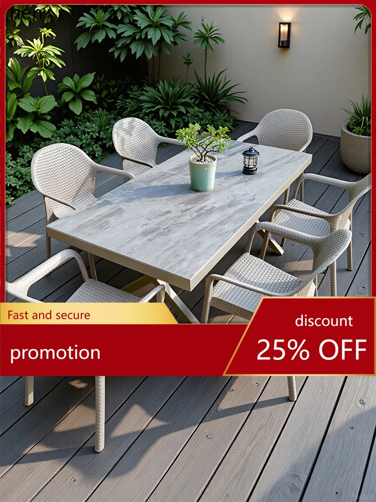 

CZ Outdoor Table and Chairs Courtyard Open-air Leisure Milk Tea Shop Outdoor Display Outdoor Rock Board Table and Chairs