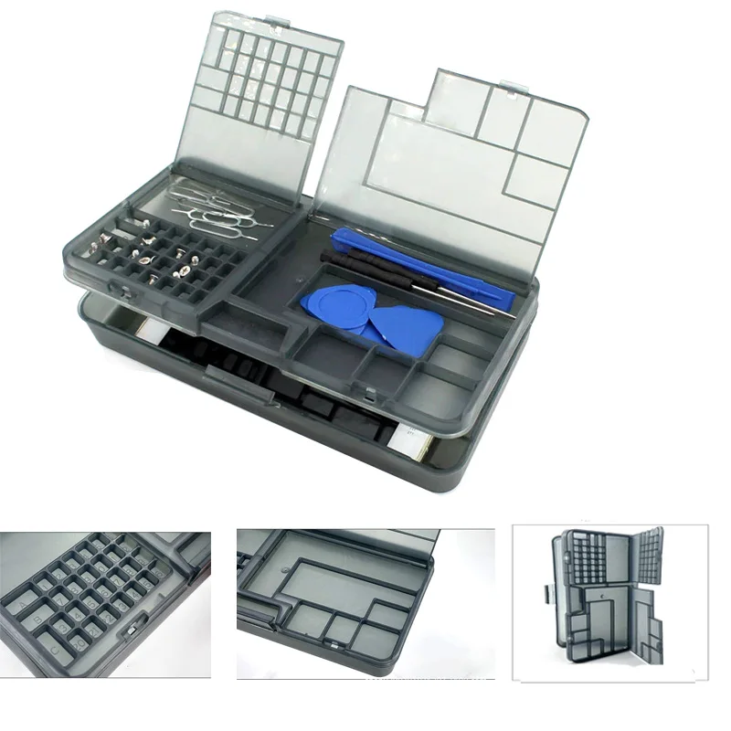 Caja de Almacenamiento de Componentes Electrónicos de Doble Capa Negra Brillante, Organizador de Accesorios para Tornillos, Reparación de Teléfonos, Placa Base, Colector de Circuitos Integrados