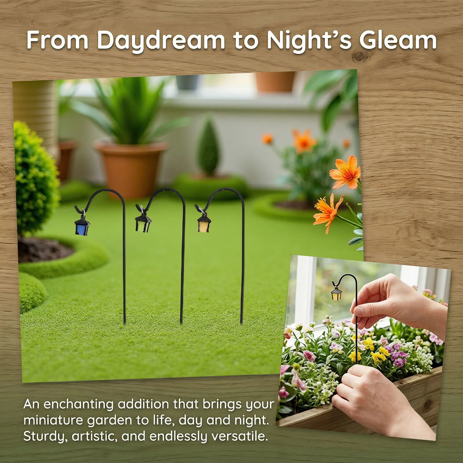 14Pcs Glow in Dark Mini Lantern Garden Stakes Miniature Fairy Garden Light Shepherd Hook Miniature Outdoor Lantern Luminescent