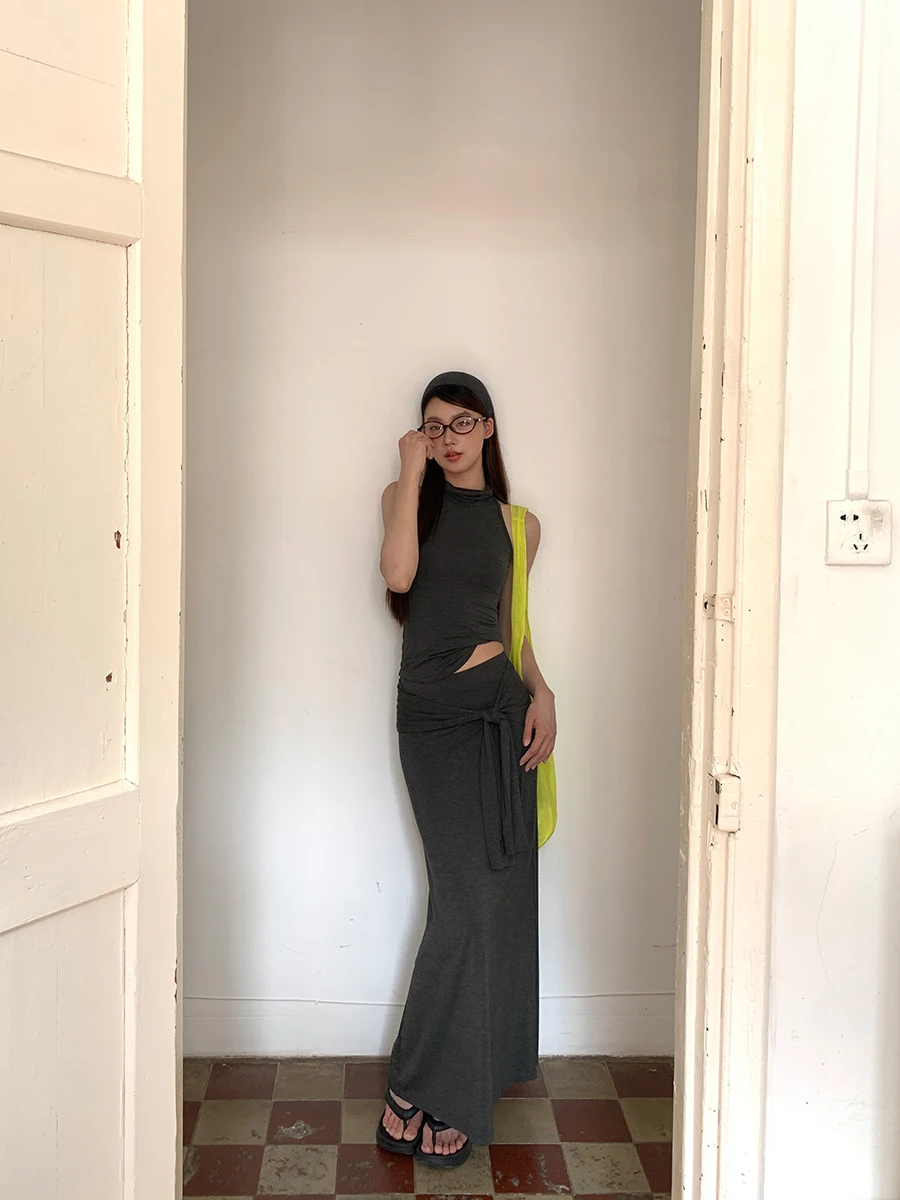 سترة نسائية صيفية بدون أكمام بتصميم أنيق، طقم من قطعتين باللون الأسود، بلوزة عصرية بأسلوب G للتنقل اليومي، تصميم مستقيم #4