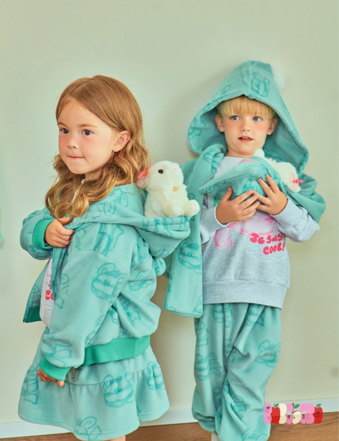 BEBE24 Autumn and Winter New Brother and Sister Wear Cute Korean Version Suede Hoodie Set Children Hoodie Pants Set