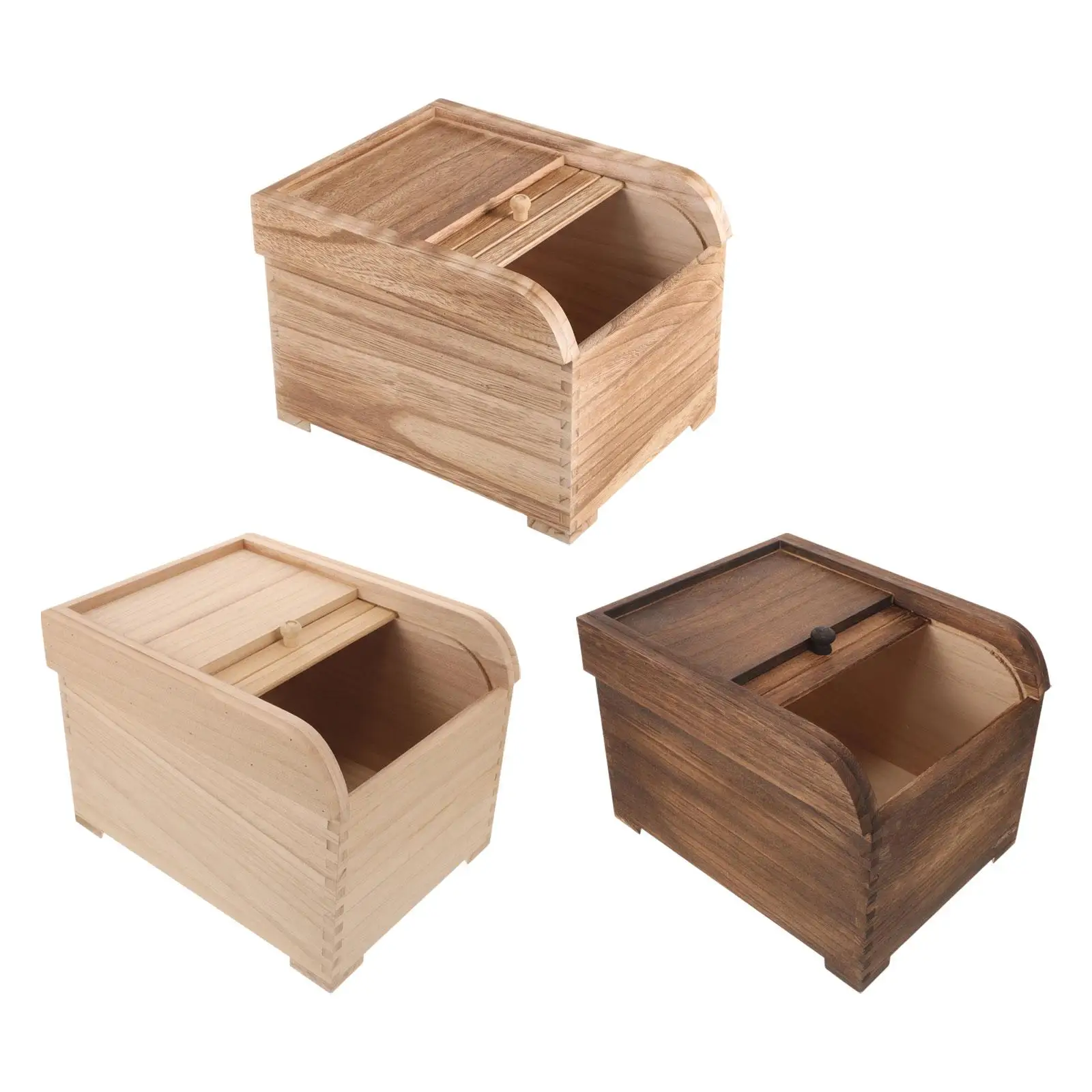 Wooden Rice Storage Container with Sliding Lid, Wood Food Container for Cereal, Grains, Flour