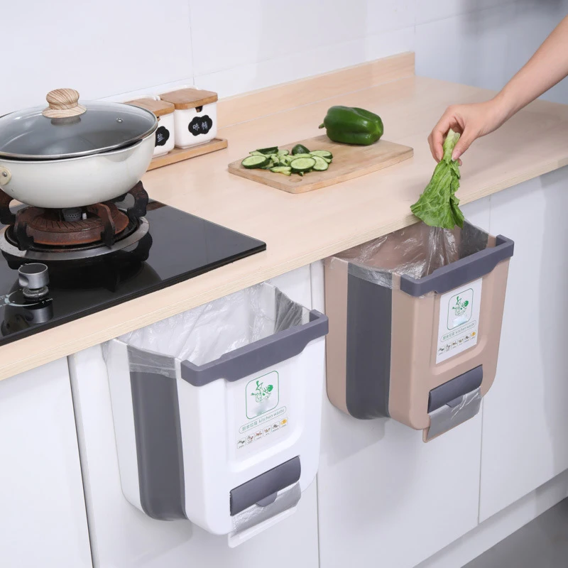 Kitchen Foldable Wall-Mounted Trash Can Household Cabinet Door Storage Paper Basket Creative Classification Trash Can