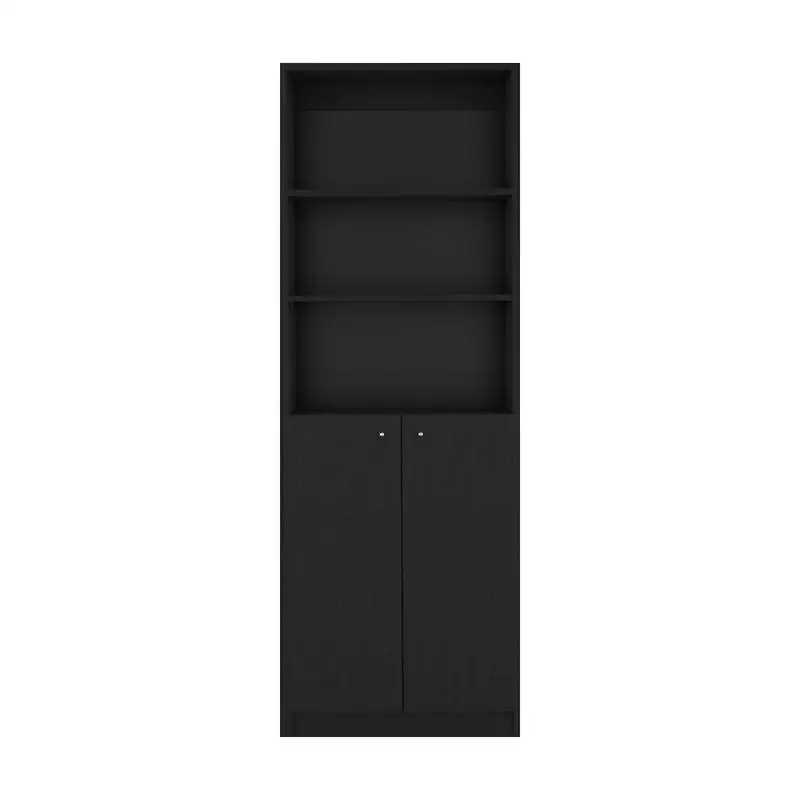 

Dual-Door Bookcase for Office, Black Finish, Modern Design, Stylish Storage Solution, Adjustable Shelves, Sleek and Functional