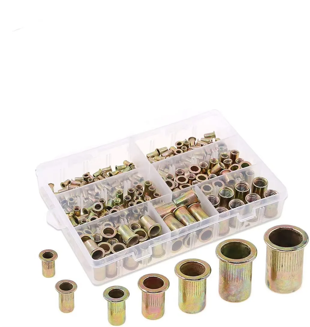 120/170/220Pcs Metric M3+M4+M5+M6+M8+M10+M12 Carbon Steel Zinc Plated Rivet Nuts Flat Head Riveting Tool Home Improvement