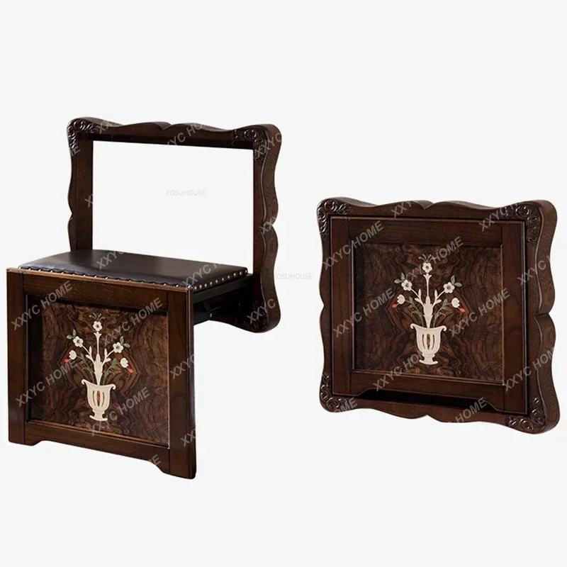 

Креативные настенные сиденья для душа, складной стул для ванной, американский ретро стул для смены обуви, домашний стул для крыльца из твердой древесины, резной стул