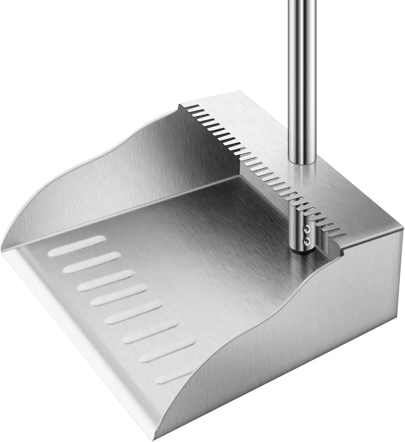 

Heavy Duty Metal Dust Pan with Long Handle, Upright Stand Design and Teeth for Hair Cleaning in Home Kitchen Office