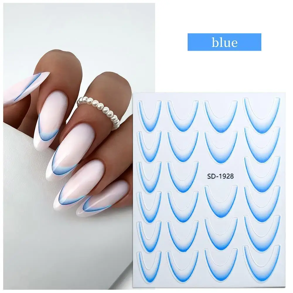 Gradient French Line Nail Stickers Nail Curved Decals V Line Nail Decoration Manicure Nail Tips Guides Self-Adhesive Decals