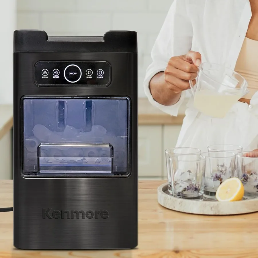 صانع الثلج ذو التحميل الأمامي من كينمور - بيليه هييلو ماكينا يخدم 9 مكعبات ثلج بيبل في 6 دقائق كتلة ثلج مقرمشة للمشروبات ذاتية التنظيف