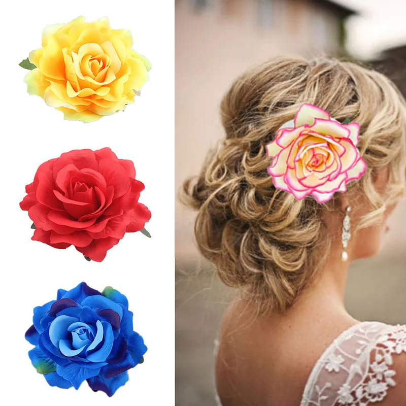 1PC Rose Flower Hairpin Brooch Headdress Hair Accessories For Bridal Bridesmaid Wedding Party Simulated Flower Hairclip Ornament